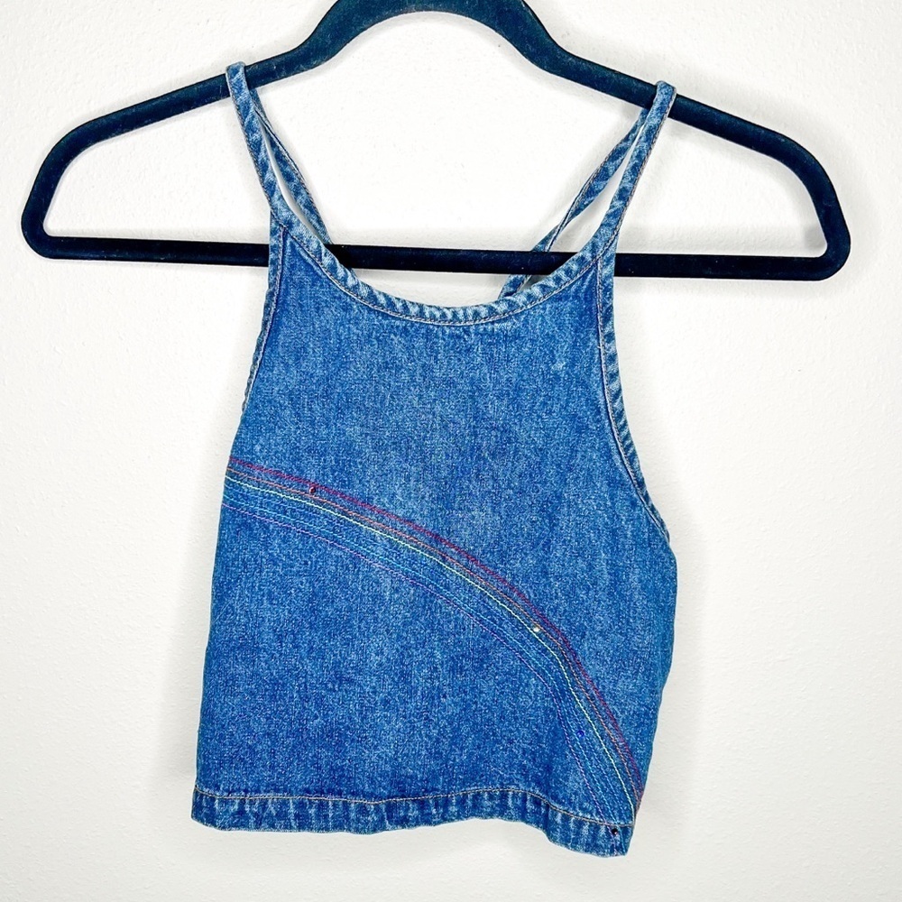 Y2K VTG Denim Brat Summer Tank Spaghetti Top Shirt Size Small
